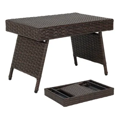 Outdoor Folding Coffee Table Wicker Side Table W/ Steel Frame Foot Pads