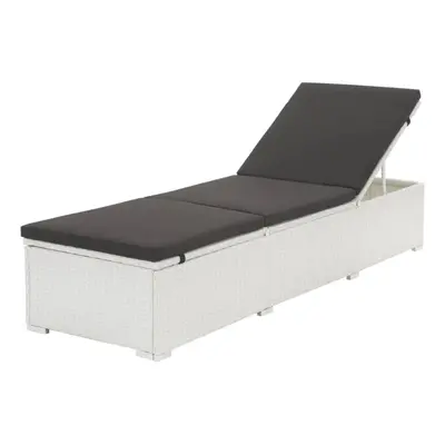 vidaXL Sun Lounger with Black Cushion Poly Rattan White Patio Lounge Sunbed