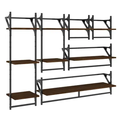 (brown oak) vidaXL Wall Shelf Set Piece with Bars Wall Mounted Shelf Engineered Wood