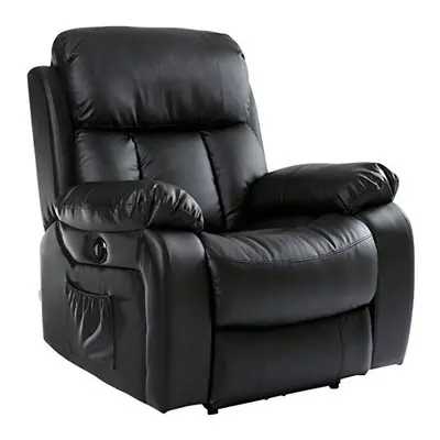 (Black) CHESTER ELECTRIC HEATED MASSAGE RECLINER BONDED LEATHER CHAIR SOFA GAMING HOME ARMCHAIR