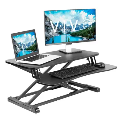 VIVO Black Height Adjustable Standing Desk Monitor Riser 32" Sit Stand Workstation Tabletop (DES