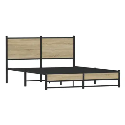 vidaXL Metal Bed Frame with Headboard Bed Base Bedstead Sonoma Oak 137x190 cm