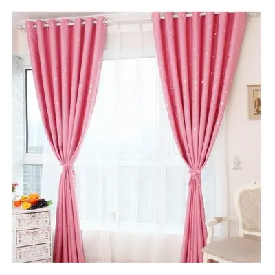 (Pink, 100cM x 250cM) Thermal Insulated Grommets Blackout Curtains, Star