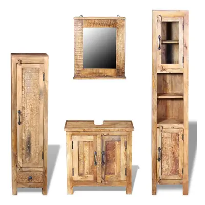 vidaXL Vanity Cabinet Cupboard with Mirror and Side Cabinets Solid Mango Wood