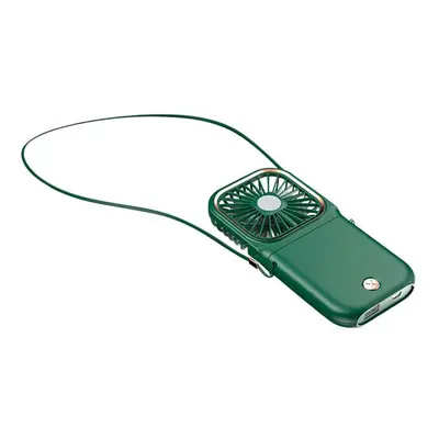 (Green) 3-in-1 Mini USB Fan Hanging Neck Speed Adjustable Cooling Conditioning Fan with Phone Ho