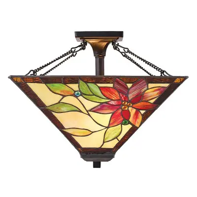 Tiffany Glass Semi Flush Ceiling Light Bronze Floral Inverted Lamp Shade i00160