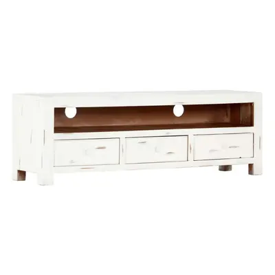 vidaXL Solid Acacia Wood TV Cabinet White Plasma Entertainment Stand Unit