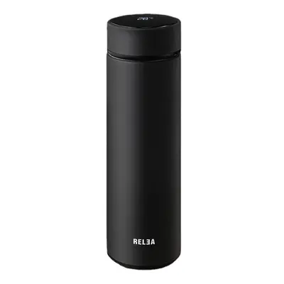 (Black) 500ml Insulated Cup Smart LCD Temperature Display Water Bottle Stainless Steel Vacuum Th