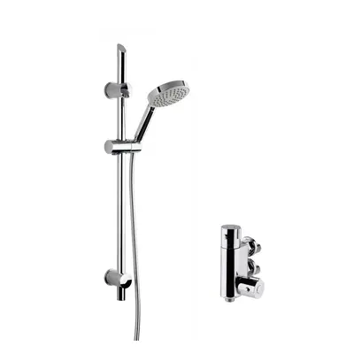 Round Thermostatic Vertical Bar Valve and Single Function Handset Slider Rail Kit Shower Bundle 