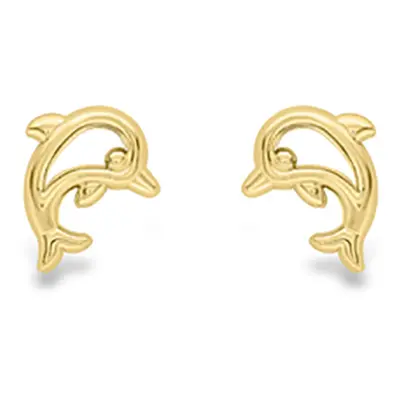 Jewelco London 9ct Yellow Gold Happy Dolphin Outline Stud Earrings - SENR02890