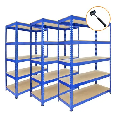 3 x Blue Racking Unit Tier Garage Storage Warehouse Shelving shelf 90x50x180cm