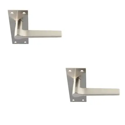 2x PAIR Flat Straight Handle on Slim Latch Backplate x 50mm Satin Nickel