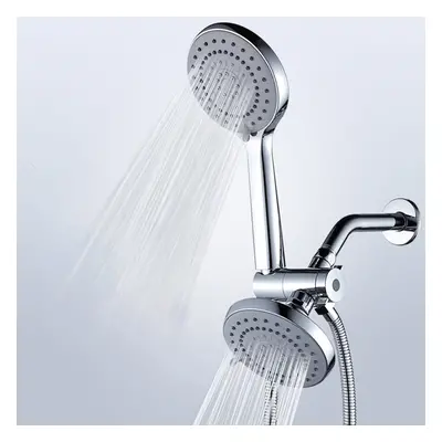 5 Setting 5'' Dual Showerhead Top Rain Hand Shower W/ 4.9FT Hose 3-way Diverter