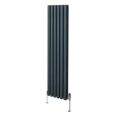 (1600mm x 360mm, Anthracite Grey) Oval Column Designer Radiator & TRV Valves