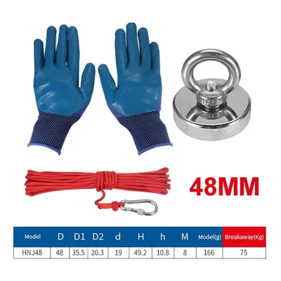 (48mm) Strong Neodymium Fishing Magnet Set With 10m Rope And Gloves Fishing Tools