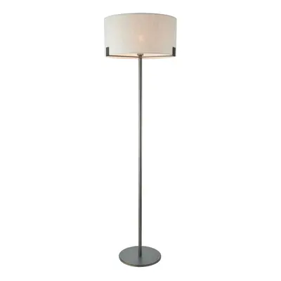 Floor Lamp Light Brushed Bronze & Natural Linen 60W E27 Base & Shade