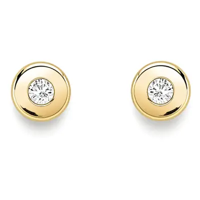 Jewelco London 9ct Gold Cubic Zirconia Donut Ring Rubover Round Stud Earrings 2mm - SENR02402