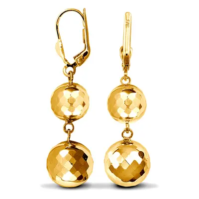 Jewelco London Ladies 9ct Yellow Gold Double Disco Ball Drop Earrings - JER765