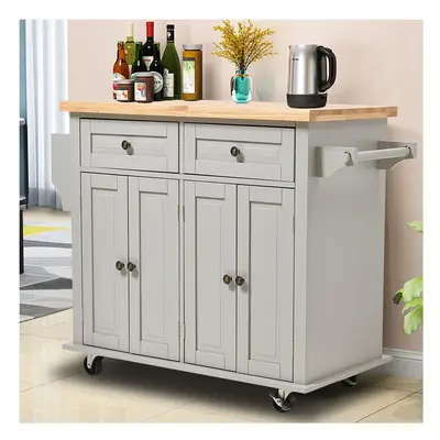 Rolling Wooden Kitchen Island Trolley Cart with Storage Cabinet , Drawer & Side Rack