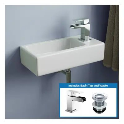 Alvey 360mm Wall Hung Cloakroom Right Basin Waterfall Mono Tap Waste