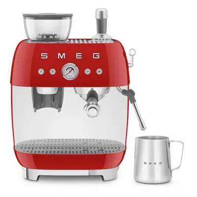 Smeg EGF03RDUK Espresso Coffee Machine, Bar Pump, 2.4L, 1650W with Grinder, Red