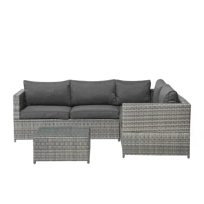 Garden Corner Sofa with Table Seater AVOLA Left Hand PE Rattan Grey