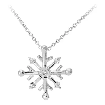 Jewelco London 9ct White Gold Round 3pts Diamond Snowflake Pendant Necklace inch 42cm - DP1AXL53