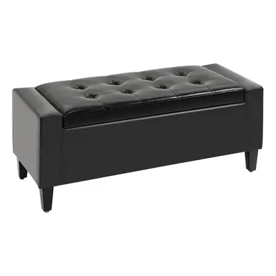 HOMCOM 40x90cm PU Leather Storage Ottoman Bench Wood Frame w/ Tufting Feet Black