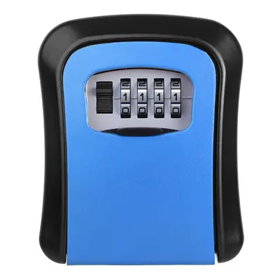 (Blue) Aluminum Alloy Password Box Wall Mounted Key Lock Box Digit Code Combination Key Storage 