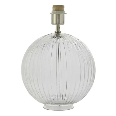 Round Textured Table Lamp Base Clear Ribbed Glass & Nickel Classic Globe Bulb