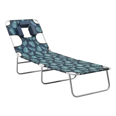 vidaXL Folding Sun Lounger with Head Cushion Steel Leaves Print Lounge Bed