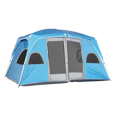 Outsunny Camping Tent, Family Tent Person Room Easy Set Up, Blue