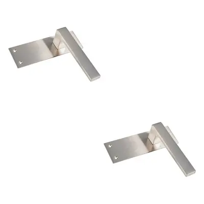 2x PAIR Straight Square Handle on Slim Latch Backplate x 50mm Satin Nickel