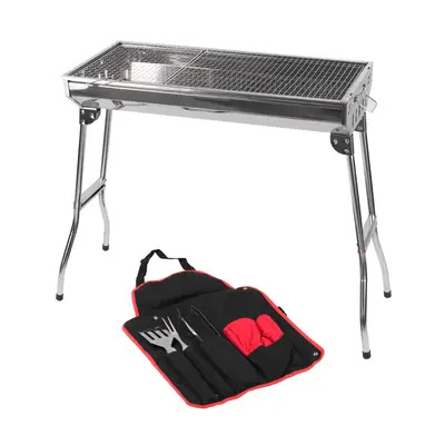 KCT Stainless Steel Portable BBQ And Tool Kit - Folding Large Barbecue Grill For Outdoor Camping