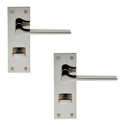 2x PAIR Flat Straight Lever on Slim Bathroom Backplate x 50mm Nickel