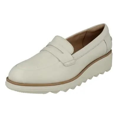 (UK 7.5, White) Ladies Clarks Casual Slip On Wedge Shoes Sharon Ranch - D Fit