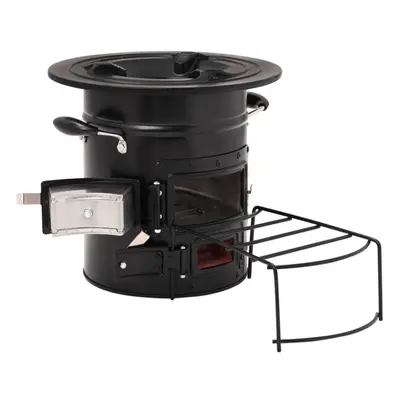 (black) vidaXL Camping Wood Stove Stainless Steel Charcoal Outdoor Fireplace Firepit