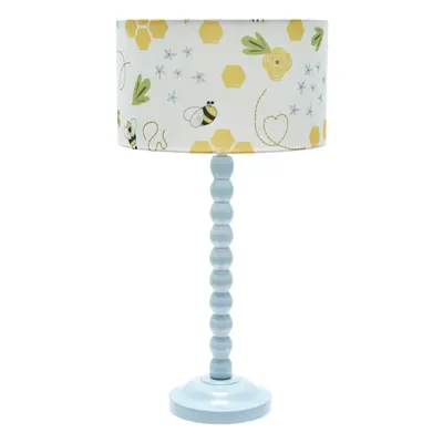 ValueLights Bobbins Powder Blue Table Lamp with Bee Drum Lamp Shade