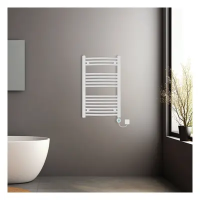 (White, 800x500mm) Pre-filled Electric Curved Heated Towel Rail Radiator Thermostatic