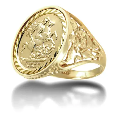 (Z) Jewelco London Men's Solid 9ct Gold Dragon Slayer St George & Dragon Medallion Ring (Half So