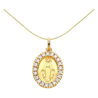 Jewelco London Ladies Gold-Plated Sterling Silver White cubic Zirconia Oval Halo Madonna Miracul