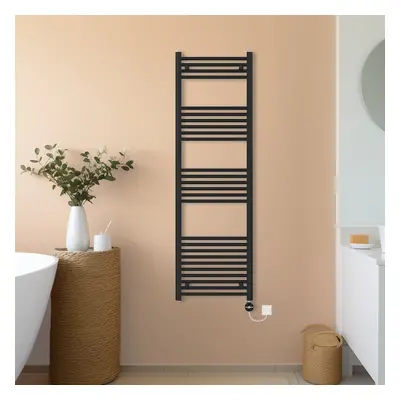 (Black, 1600x500mm) NRG Prefilled Thermostatic Electric Straight Heated Towel Rail Radiator