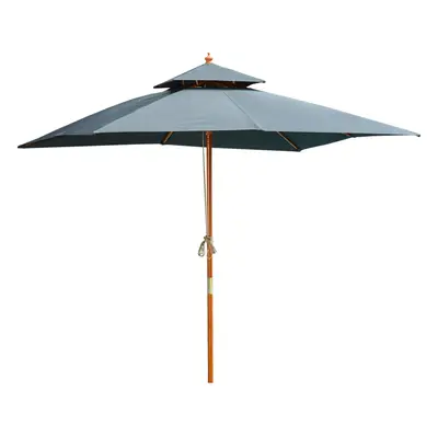 Outsunny 3m Wood Square Patio Umbrella Garden Market Parasol Sunshade Grey