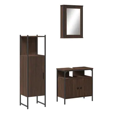 vidaXL Bathroom Furniture Set Piece Sink Cabinet Brown Oak Engineered Wood