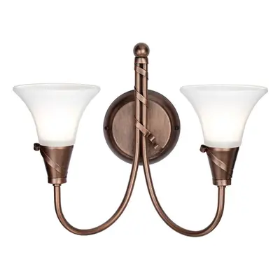 Twin Wall Light Ribbon Feature White Glass Shades Copper Patina LED E14 60W