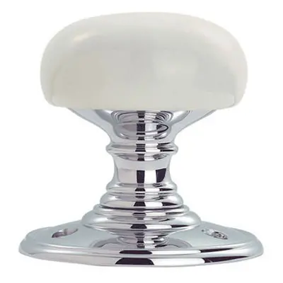 Half Porcelain Mushroom Mortice Door Knob Plain White Polished Chrome