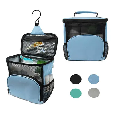 (Blue) 600D Polyester Waterproof Wash Bag Hanging Make Up Cosmetic Pouch Folding Storage Bag