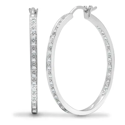 Jewelco London Solid 18ct White Gold Pave Set Round G SI1 0.31ct Diamond Eternity Huggie Hoop Ea