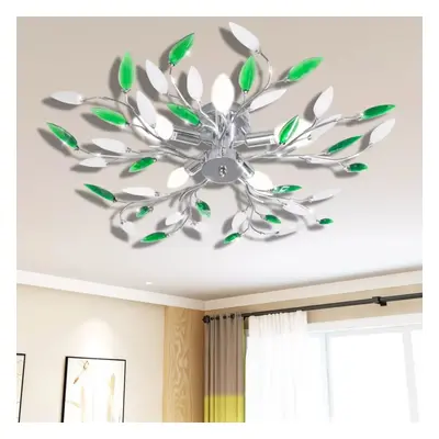 vidaXL Ceiling Lamp Green&White Acrylic Crystal Leaf Arms 5xE14 Bulbs Light