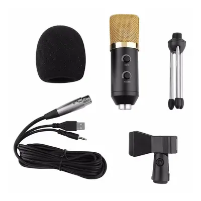 (Gold) Wired microphone USB Condenser Sound Recording Mic with Reverb Broadcast Live Microphone 